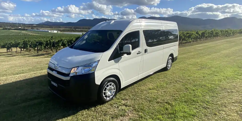minibus in the hunter valley vineyards on a winery tour