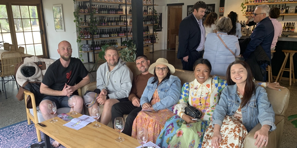 Hunter Valley Wine Tours 6 A Hunter Valley wine tour group, relaxing and enjoying wine tasting at a cellar door